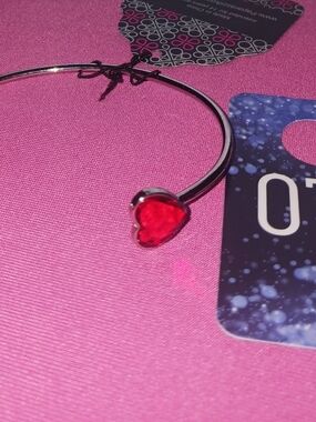 paparazzi Silver-Tone Bangle with Red Heart Accent